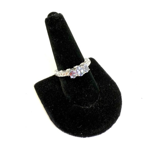 😍"Put a Ring On IT Event" Peacock Tanzanite, White Zircon 3 Stone Ring - Picture 1 of 1